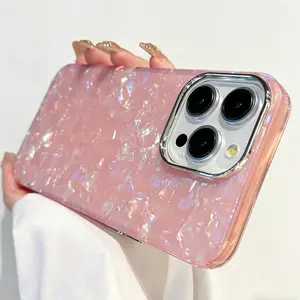 Bling Glitter Dream Shell Marble Pattern Polycarbonate Phone Case, Stylish Shockproof Hard PC Cover for iPhone 16 15 14 13 12 11 Pro Max XR XS X 8 7 Plus, Protective Mobile Phone Accessories That Fits iPhone Models