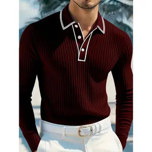 Men's Button Polo Shirt Long Sleeve Casual Tee for Golf & Leisure Sports, Perfect for Daily Wear & Friend Gatherings
