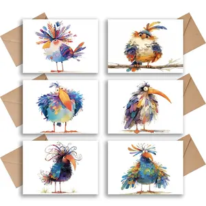 6-Piece Bird Theme Card Set, Easter Cards, Birthday Cards, Party Invitations, Blank Message Cards, Includes Kraft Envelopes, Perfect for All Occasions