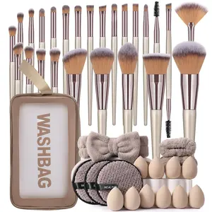 42PCS Makeup Tools Set Including:1pc Multi-Functional Zipper Toiletry And Cosmetic Bag Waterproof+25PCS Makeup Brush Sets+10PCS Makeup Sponges+3PCS Facial Cleansing Sponges+1pc Hairband+2PCS Hand Bowl Strap