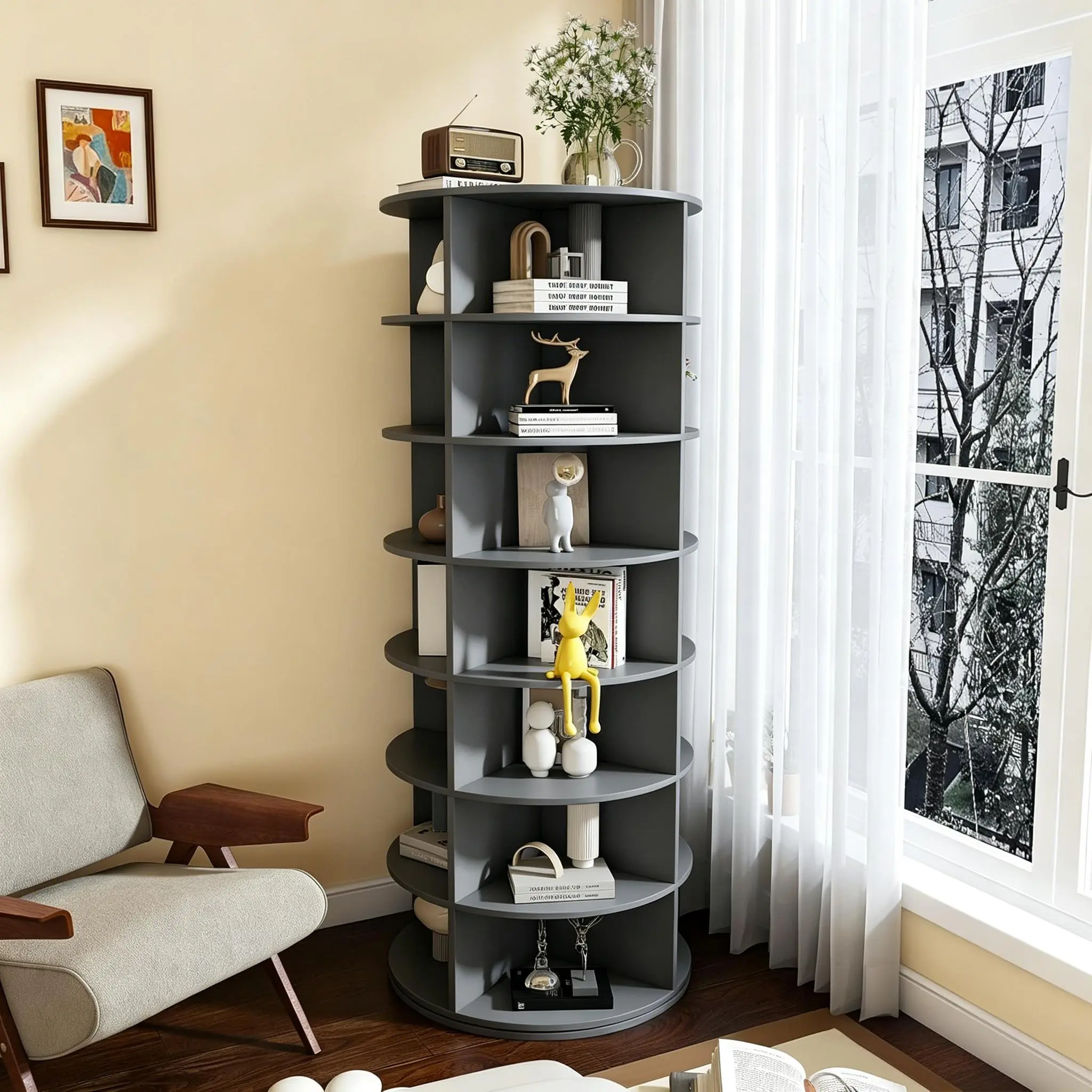 360° Rotating 7-Tiers Organizer Shoe Rack, Fits 24-28 Pairs of Shoes, Spinning and Revolving Round Shoe Rack, for Entryway Living Room Hallway #Summervibes