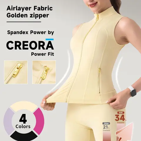 Uncia Active Women's 2-Piece Minimalist Gold Zipper Vest & Tight Above-The-Knee Shorts Matching Workout Set - Airlayer Fabric, 34% Spandex Flex, High Elasticity Gym Workout Apparel, Outfit Sets for Women, Yoga Travel Gear, S,outdoorfun