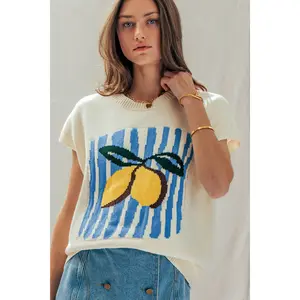 Lemon Graphic Knit Vest Citrus Print
