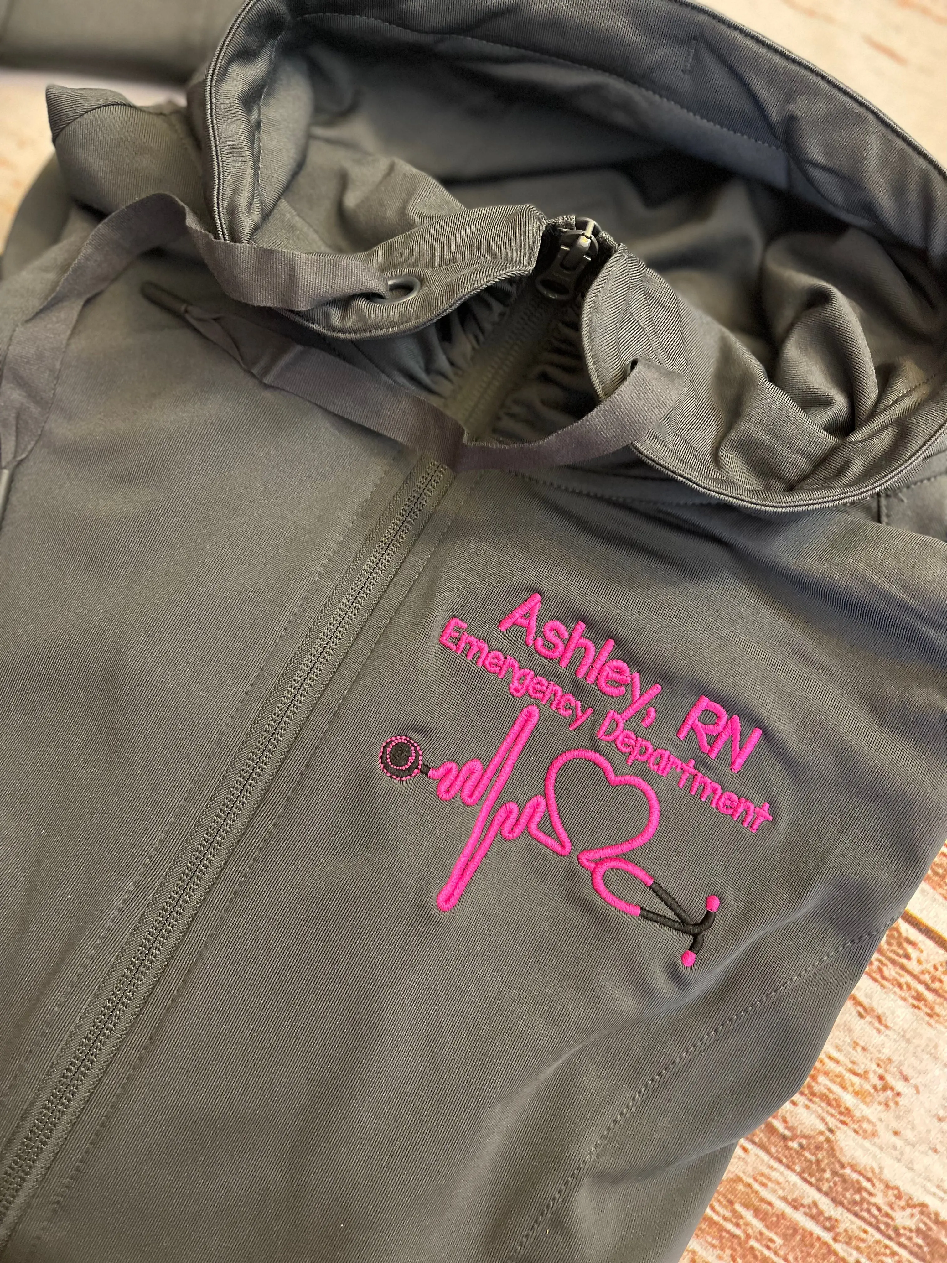 Monogrammed Nurse Full Zippered Jacket|Lightweight Jacket|Personalized Nurse Polyester Jacket | Personalized Ladies Nurse| Heart Stethoscope