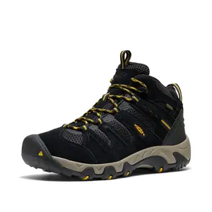 KEEN Men's Headout Mid Height Waterproof All Terrain Hiking Boots, Black/Lemon Curry, 12