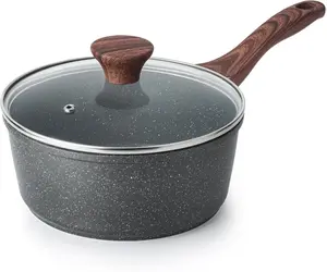 Nonstick Saucepan with Lid, 1.5 Quarts Small Pot with Swiss Granite Coating, Stay-cool Handle, Multipurpose Handy Sauce Pot Small Kitchen Cooking Pot, Induction Comptable, PFOA Free