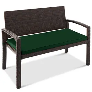 Best Choice Products 2-Person Outdoor Wicker Bench Garden Patio Porch Furniture w/ 700lb Capacity, Cushion