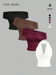 Y2K Multi-Way Convertible Ruched Top - Strapless, One Shoulder & Halter Neck Design, Versatile Fashion Slim Fit Piece for Women