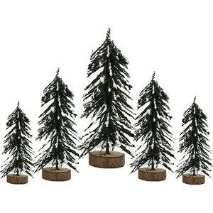 5 count Mini Christmas Tree, Artificial Tabletop Mini Christmas Tree with 3 Sizes, Desktop Snow Tower Xmas Trees with Wooden Base for Christmas Thanksgiving Party  Craft Decorations