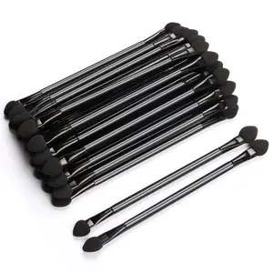 30 PCS Disposable Dual Side Eyeshadow Brushes, Double Ended Eye Shadow Sponge Applicators, Professional Makeup Cosmetic Tools, Soft Sponge & Round Plastic Handle (12 cm), Black, Portable for Travel & Daily UseEyeshadow, Eyebrow & Eye Makeup Application