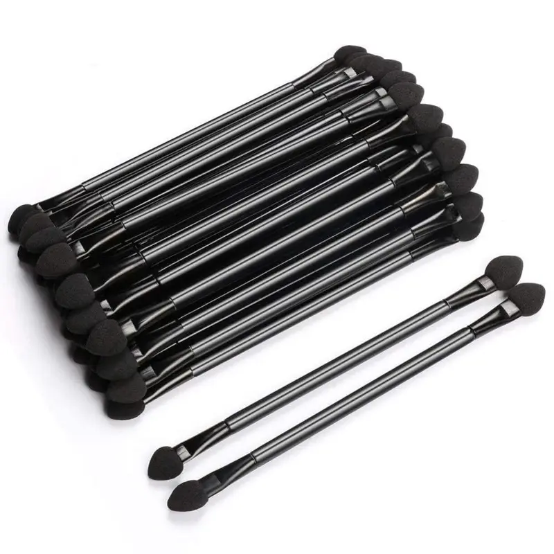 30pcs Double-Ended Eye Makeup Brush Multi-Pack - 12cm Round Plastic Handle, Soft Sponge, Compact Dual-Head, Mini Pocket Tools, Professional Cosmetics for Enthusiasts’ On-the-Go Use, Travel & Personal Routines