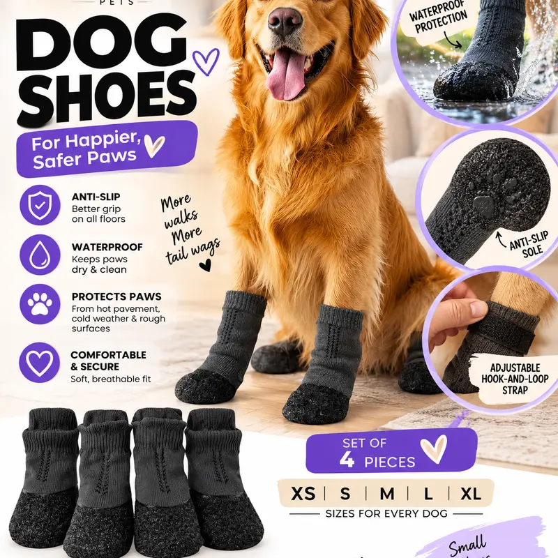 Waterproof Dog Shoes /Socks - Ergonomic Running Shoes & Comfortable Dog Socks – Breathable Elastic Knit, Anti-Slip Rubber Sole for Indoor Floors, Outdoor Hiking & Daily Training