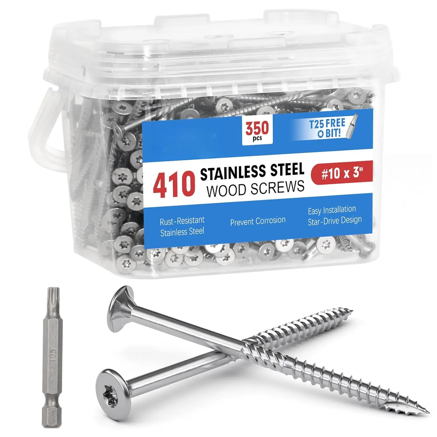#10 x 3 Inch 410 Stainless Steel Deck Screws, 350 count  Screws T25  Bit