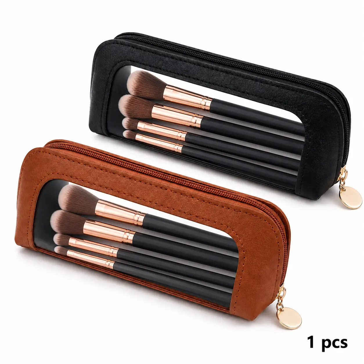 Large-Capacity Clear PU Leather Window Pencil Pouch - Transparent PVC Makeup Brush Storage Bag, Portable Multi-Use Home Organizer for StudyTok School Desks, MakeupTok Travel Cosmetics
