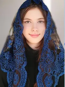 Elegant Deep Blue Mantilla for Catholic Mass