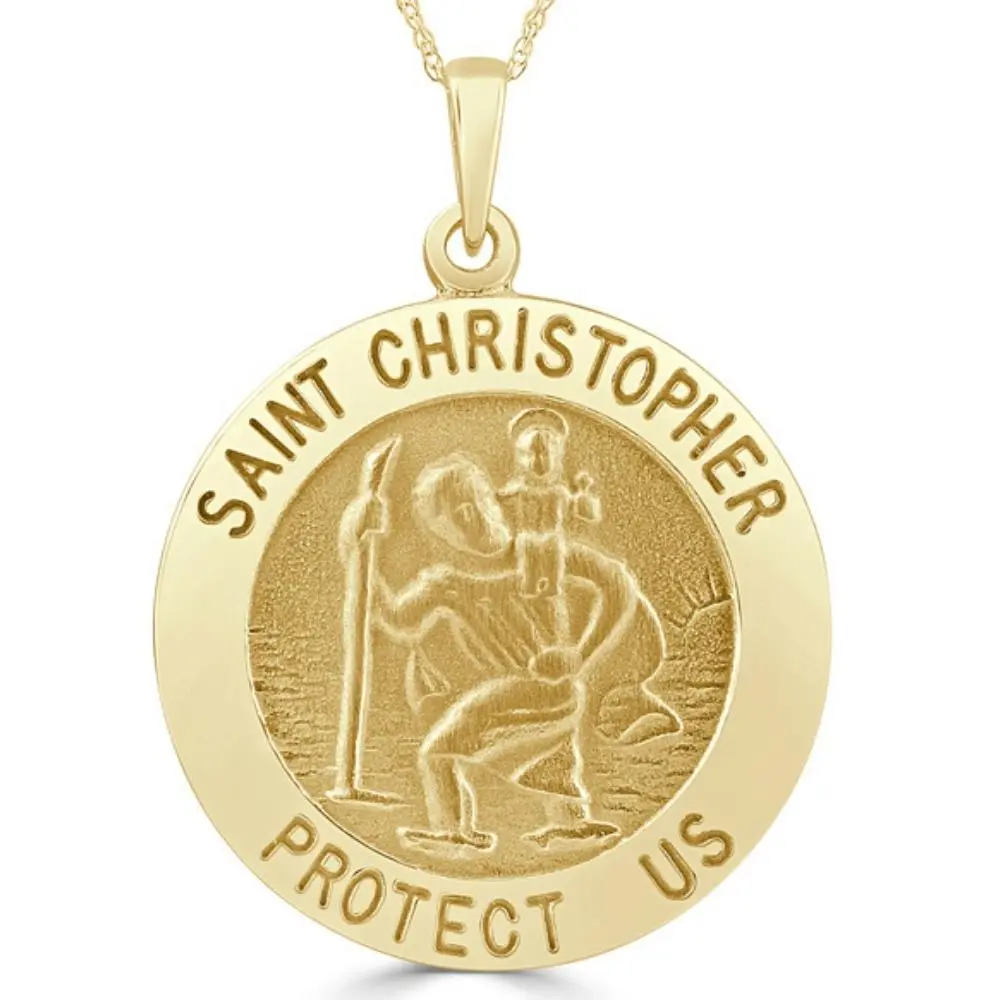 14k White or Yellow Gold Gold St. Christopher Medal Pendant 1" Tall 6.3 Grams 14k White or Yellow Gold Gold St. Christopher Medal Pendant 1" Tall 6.3 Grams