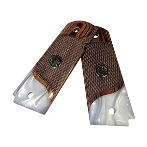 1911 Rosewood Grips with White Pearl Acrylic and Black Rugar Medallions