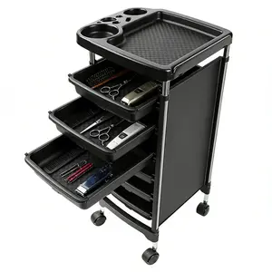 5-Drawer Rolling Salon Cart ,Black Salon Trolley Cart with Wheels, Dryer Holder, Tint Bowl Slot for Hair Stylist, Beauty Equipment