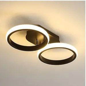 Nordic square ceiling light, black, double round aluminum material, warm light/white light optional, wall wiring design, suitable for bedroom, living room, study, coffee shop