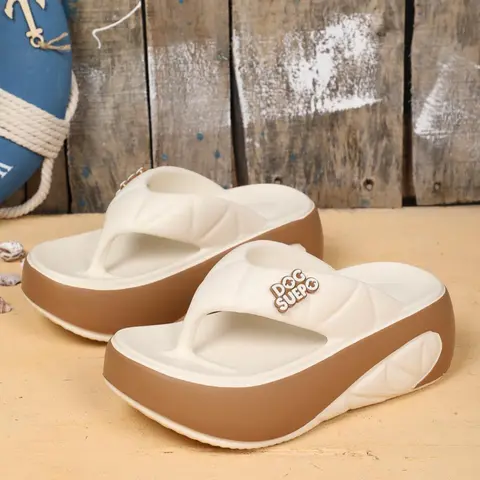 Women's Flip Flops, Chunky EVA Sole Sandals, Height Enhancing Slip-On Beach Sandals, Beach Outdoor Sandals for Beach, Pool & Vacation, Comfortable Casual Summer Sandals