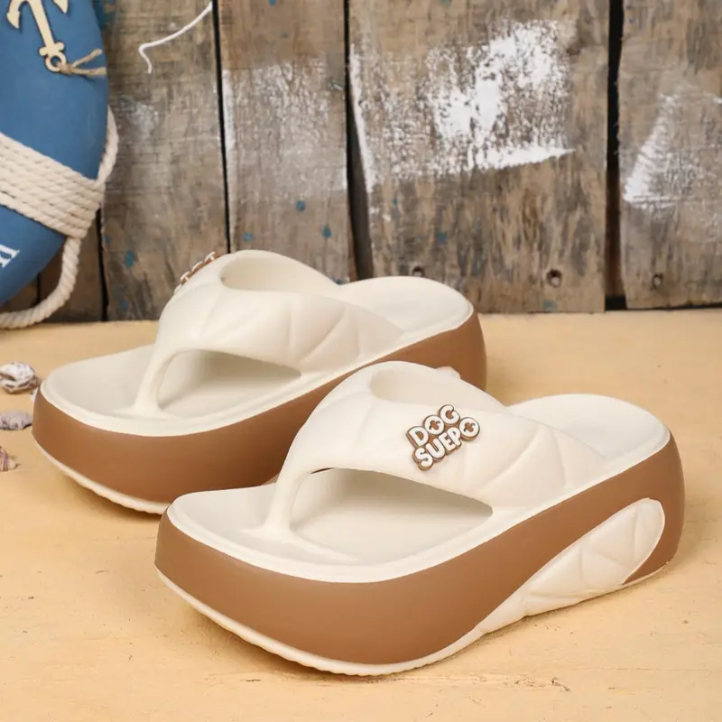 Women's Flip Flops, Chunky EVA Sole Sandals, Height Enhancing Slip-On Beach Sandals, Beach Outdoor Sandals for Beach, Pool & Vacation, Comfortable Casual Summer Sandals