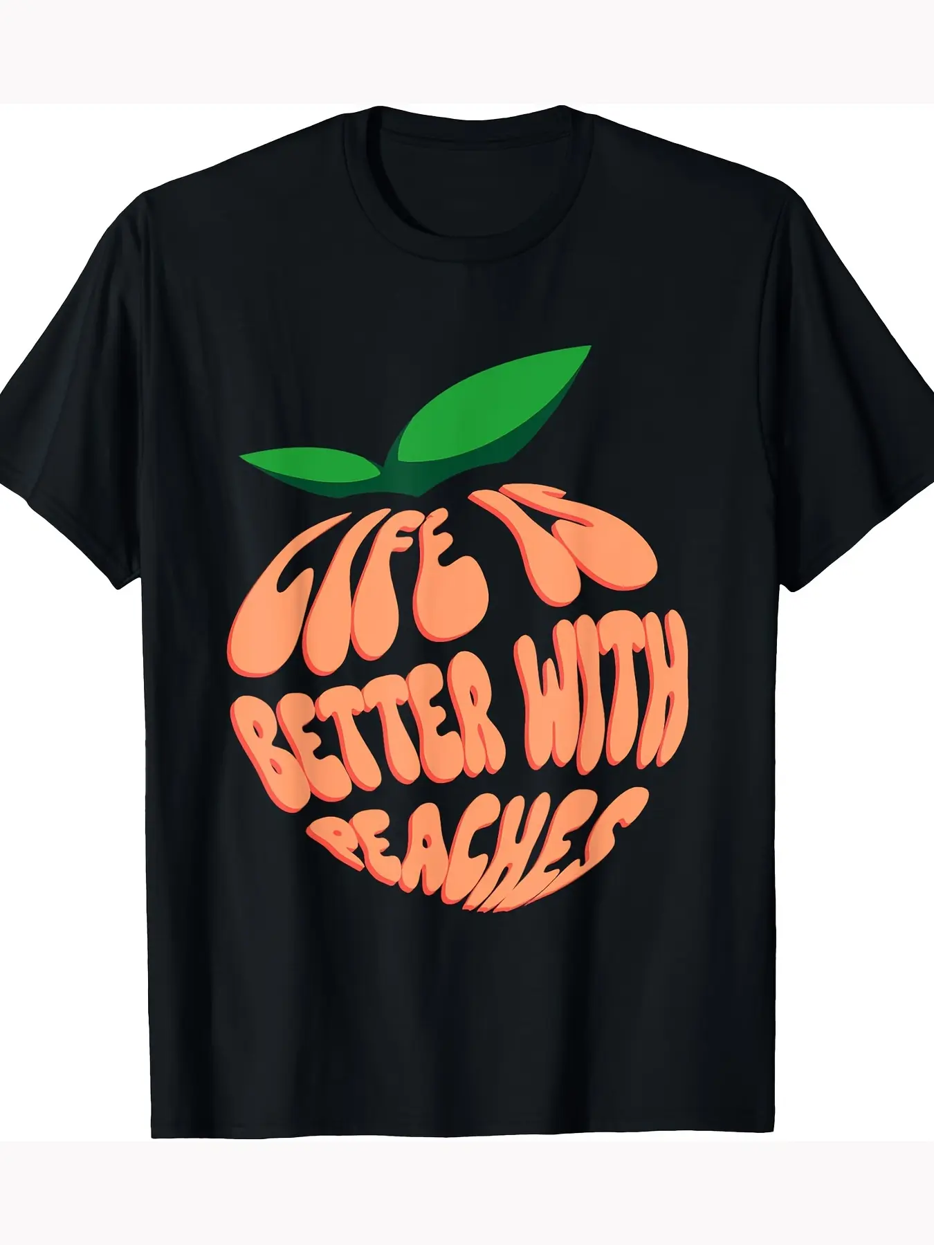 Men's Classic 220g Cotton Fitted T-Shirt - Minimalist Peach Graphic, Short Sleeve, Round Neck, Fade-Resistant, Casual All-Seasons Daily Wear (Sizes 2XL, 3XL, 5XL), Peach Print