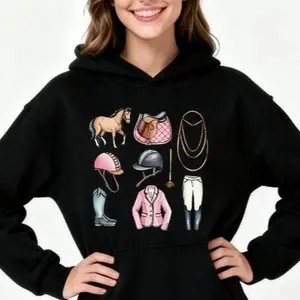 Women's Equestrian Gear Graphic Hoodies Unisex Sweatshirt Breathable Sweat-Wicking Lightweight and Soft Printed Sports Pullover with Horse Silhouette Design for Women Men Girls Adults Size S M--3XL