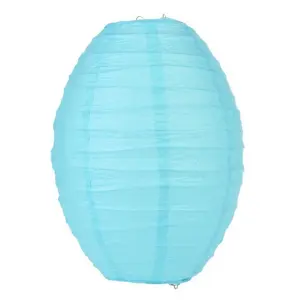 Water Blue Kawaii Unique Oval Egg Shaped Paper Lantern, 10-inch x 14-inch