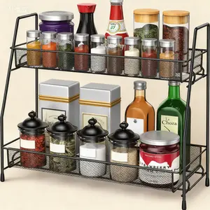 2-Tier Expandable Spice Rack Organizer, Under Cabinet Countertop Storage, Kitchen Pantry Bathroom Vanity Organizer, Adjustable Shelves for Counter Cabinet Organization