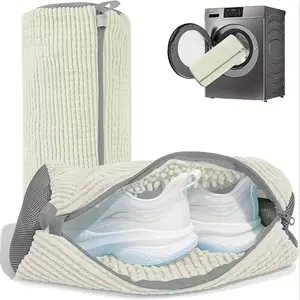 Fluffy Fiber 360° Surround Cleaning Shoe Washing Bag, Reusable Durable Machine-Washable Laundry Bag with Zipper Closure, 1pc Shoes Washing Bag