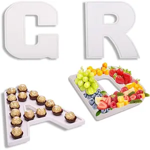 Grad Fillable Charcuterie Boards 4PCS Letter 12Inch White Serving Tray 2025 Graduation Wood Platter Decorative Snack Dish for Graduation Decorations Supplies (White-4PCS)