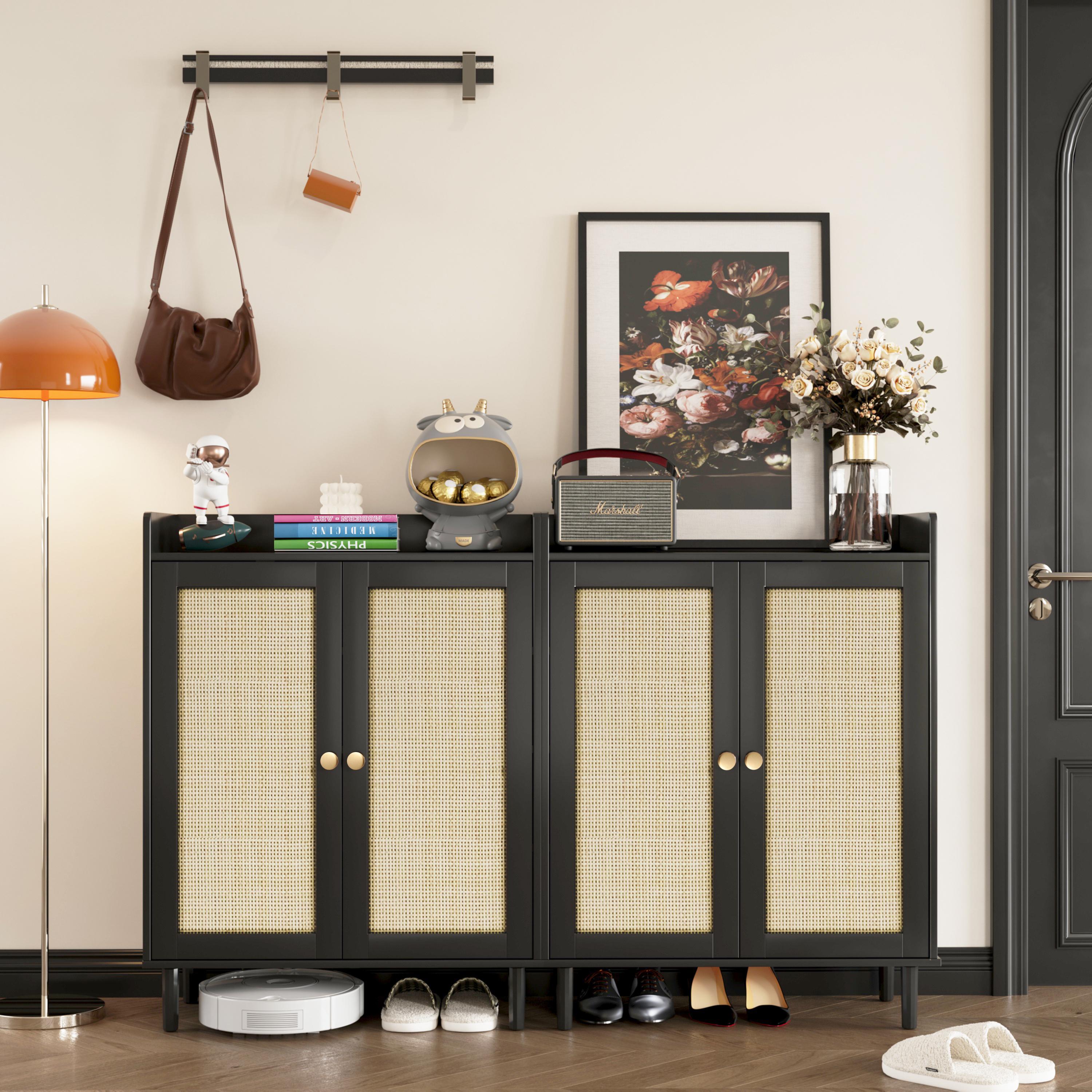 Double-door Shoe Cabinet 4-layer American Country Style With 2 Doors Adjustable Shelves Freestanding For Entrance Bedroom Living Room