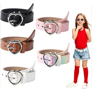 P-BLT07   5 Pcs Girls Belt Cute Heart Shape With Metal Buckle Elastic Stretch Adjustable Waist Belt for Girl Dress Pants Jeans