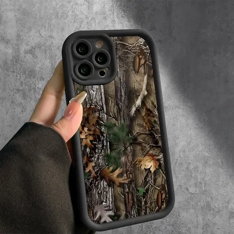 Slim Profile Silicone Smartphone Case - Trendy Camouflage Branches & Trees Design, Shockproof Drop Protection, Full Camera Lens Protector, Resists Yellowing, Durable Black Accessory, Fits iPhone 17 Air/16/15/14 Pro Max/13/12/11/XR/XS Plus