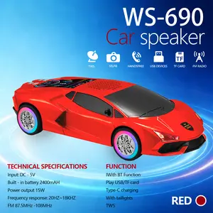 WSTER WS-690 Supercar BluetoothSpeaker with LED Starry Sky Display LED tire Portable HDAudio TWS Pairing FM Radio USB TF CardPlayback Built-in Microphone Valentine's Day Gift music party travel outdoor
