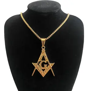 1pc Hip-hop Rock Men's Necklace Avant-garde Retro Masonic Titanium Steel-plated Pendant Hip-hop Trendy Men's Necklace 316 Stainless Steel, Christmas, gifts