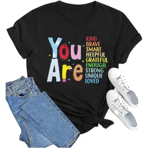 GEM Teacher Shirts Be Kind Tshirt Women First Day of School Shirt Back to School Tees Motivation Crewneck Tee Tops