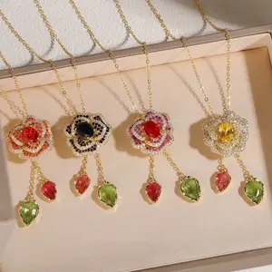 18K Gold Plated Flower Necklace For Women long Necklace pendant statement Gold Period Charm Birthstone Jewelry for Her, Birthday Necklaces for Mother Wife Grandma BFF