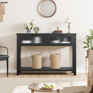 Garvee and Garvee Entryway Console Tables with 2 Glass Drawers, 2-Tier Storage, Wood and MDF Build, Vintage to Modern Styles, Suitable for Living Room, Hallway, or Foyer
