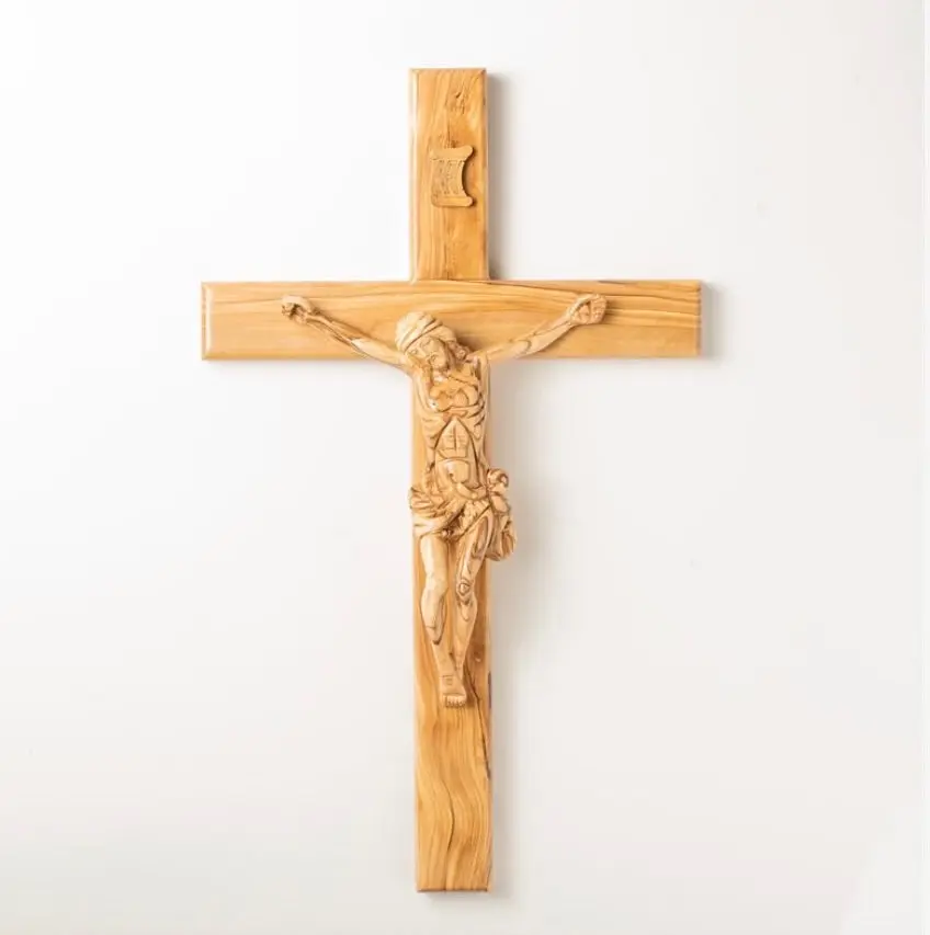 Traditional Olivewood Crucifix – 19.5" Wall Cross from the Holy Land
