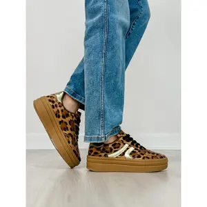 Semi Platform Double Stripe Low Sneakers in Leopard/Gold