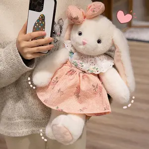 New Easter Bunny Plush Toy Pillow Doll Figurine Birthday Gift Decoration Ornament, Soft Stuffed Animal for Kids and Adults Floral Bunny