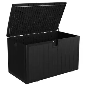 130 Gallon Resin Deck Box, Waterproof Outdoor Storage Box with Lockable Lid & UV Resistant, Patio Furniture Cushion Storage Container for Garden, Backyard, Poolside(Black/Brown)