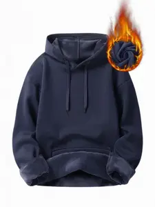 Unisex Plain Thermal Hooded Sweatshirt, Silky Full Coverage Plush Fleece Lining, Perfect Comfort Drop Shoulder Pullover Hoodies, Fall & Winter Essential Sports Top for Casual, Daily and Outdoor Activities, Drawstring Sports Hoodie