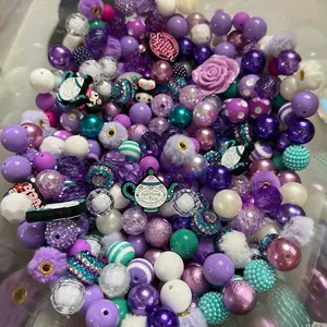 Pink, Purple, White & Teal Beads 20 mm 1 Scoop 3.1oz - Assorted Bead Packs for Crafting and Decoration