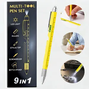 9 in 1 Multitool Pen,Compact EDC Tool with LED Light,Cool Gadgets,Ballpoint Pen & Screwdrivers,Mens New Year Gifts for Dad Him Husband, White Elephant Gifts for Adults