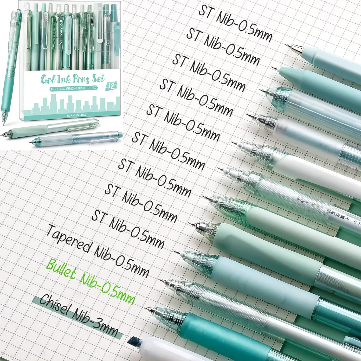 12pack/Green(black ink*11+Highlighter*1)