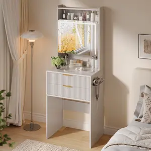 TOKSOM 3 in 1 Vanity,Wood Small Vanity Desk with Mirror and Lights,Make up Vanity with Drawers and Storage,Modern Dressers for Bedroom,Black,21.6x15.7x59.5 in teen gift girl rooms furniture large vanity table mid century coffee table vanity set