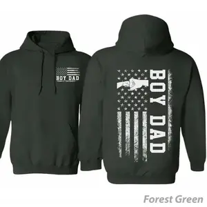 Boy Dad American Flag Graphic Hoodie, Father's day gift, Casual Long Sleeve Cotton Top, Unisex Crewneck Pullover for Men and Women, Apparel Made In The USA