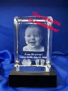 A New Life Remembered 3D Crystal Baby Tribute Decor Light with Personalized Photo Name & Message K9 Crystal LED Base for Wedding Ornaments
